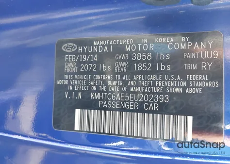 2014 Hyundai Veloster Turbo R-Spec from USA, damaged, VIN KMHTC6AE5EU202393